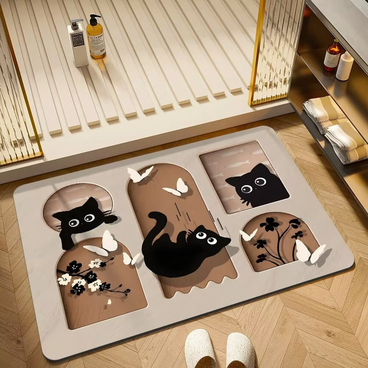 Cartoon Cat-Themed Bath Mat