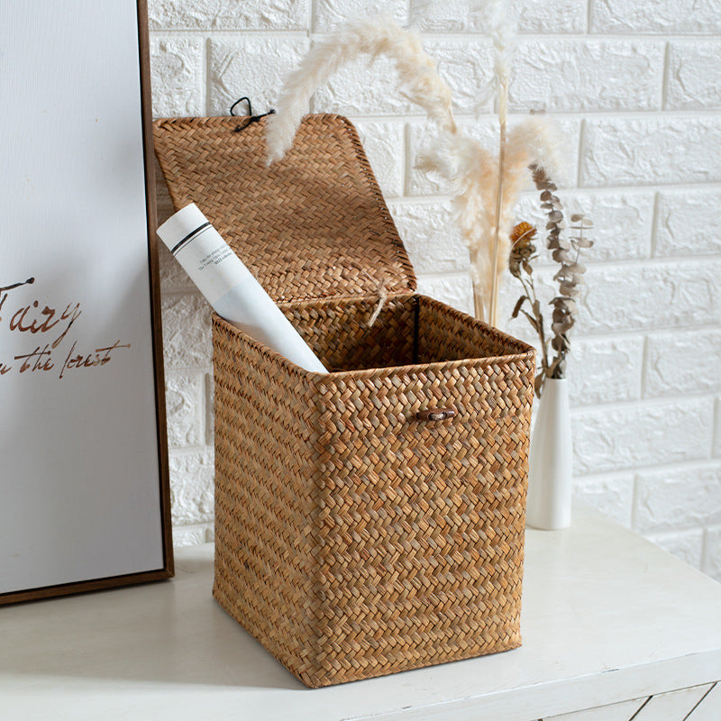 Unisex Rectangular Storage Basket with Lid made of Natural Material Stornfield