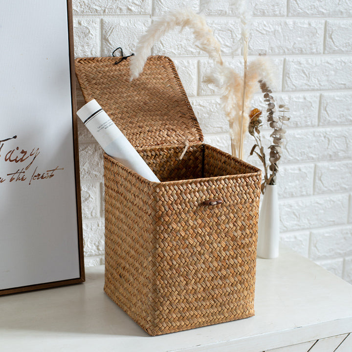 Unisex Rectangular Storage Basket with Lid made of Natural Material Stornfield