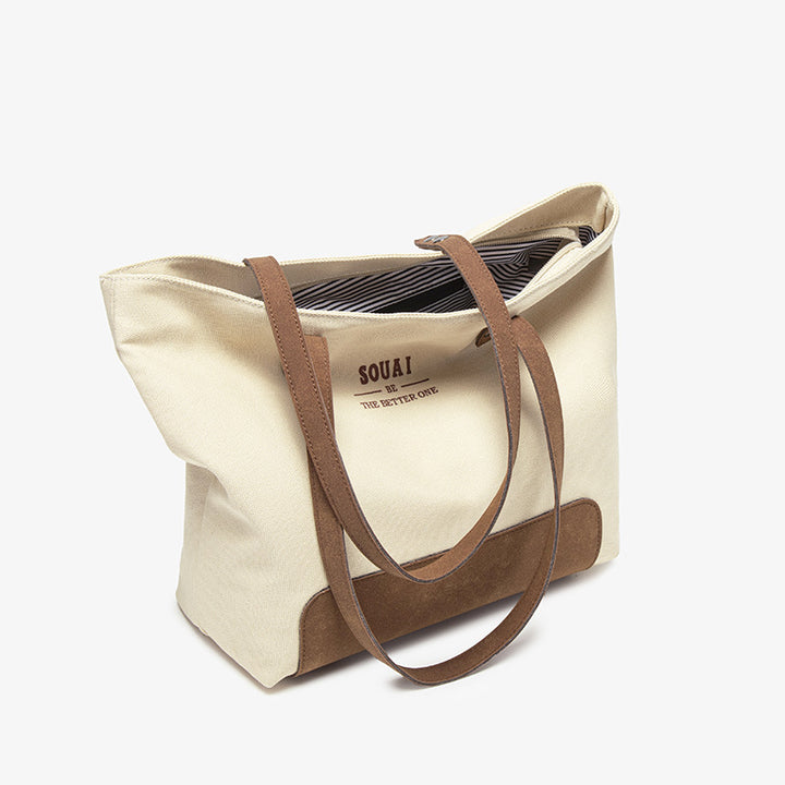 Stylish Canvas Tote Bag with Suede Accent