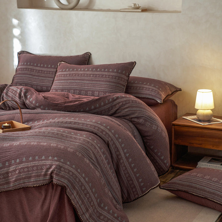Nordic-Pattern Woven Cotton Duvet Cover and Pillow Sham Set