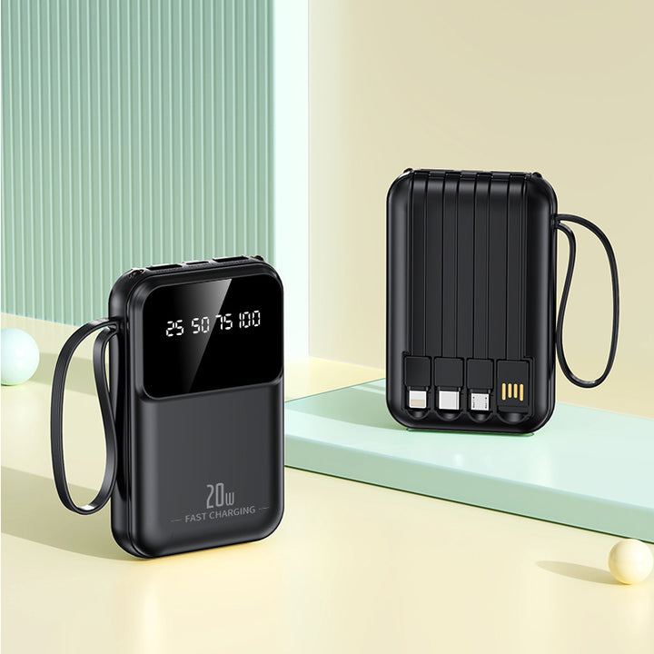 Portable power bank with integrated charging cables and smart charging status display Stornfield