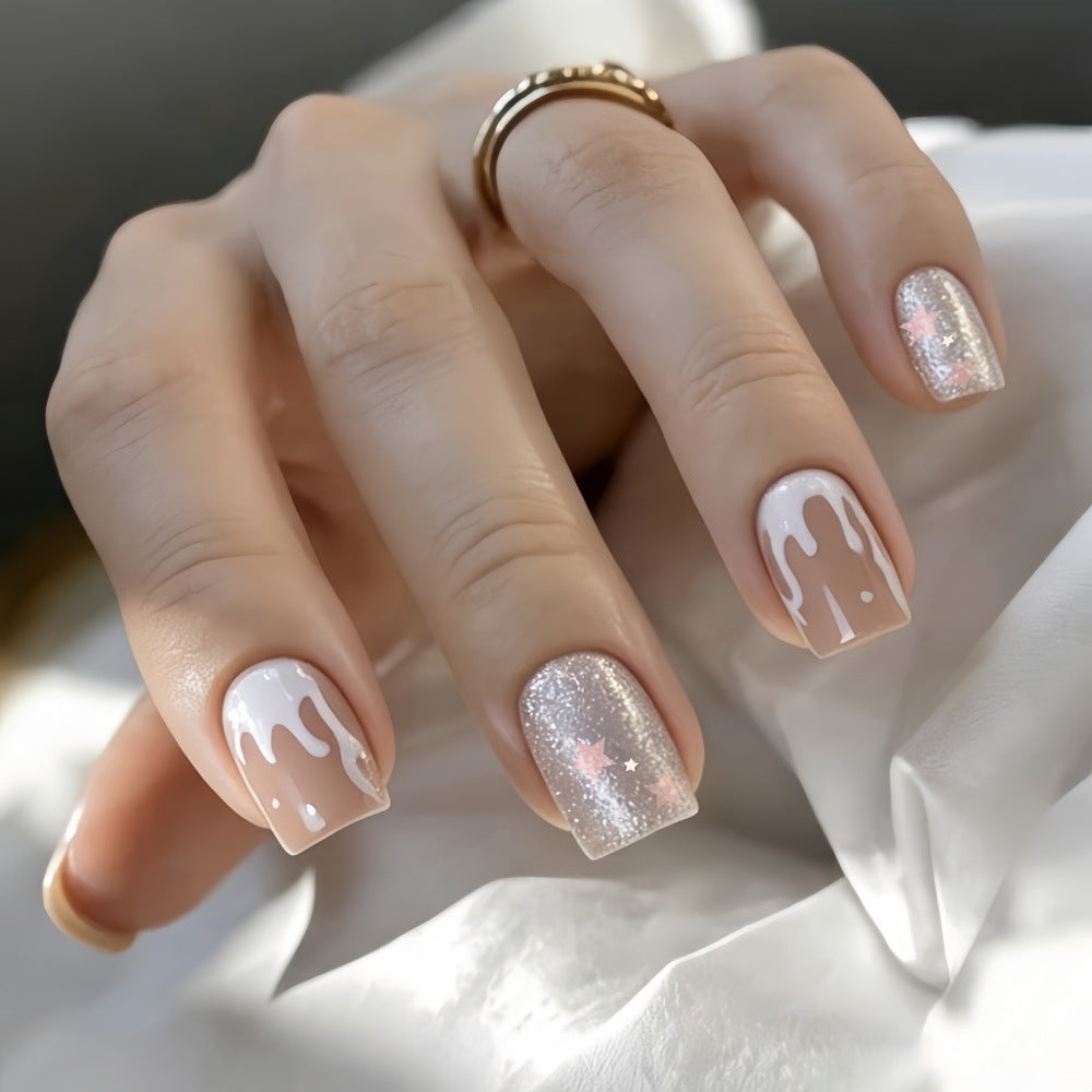 Glittering artificial nails with creative drop design Stornfield