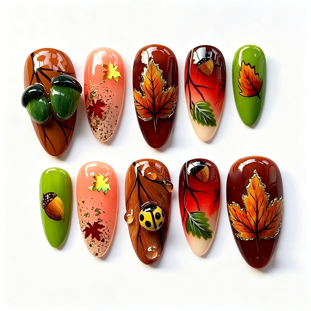 Autumn-Inspired Press-On Nail Art Set Stornfield
