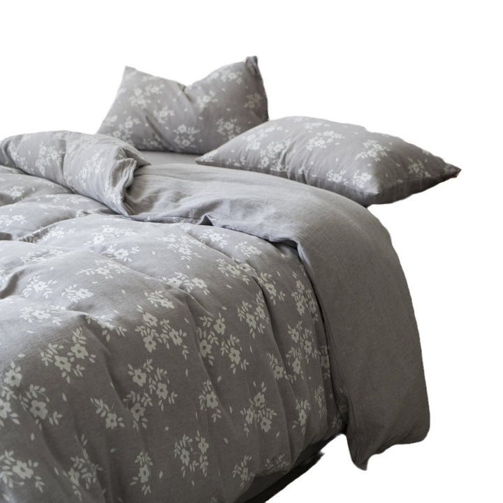 Bedding set in linen look with floral all-over print and fitted sheet