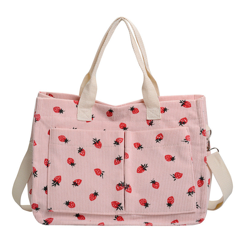 WoStylish Multi-Pocket Strawberry Print Canvas Tote Bag Stornfield