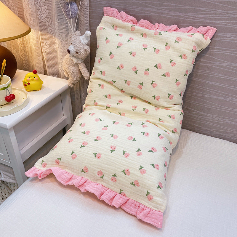 Cozy reading pillow with ruffles and muslin cotton cover