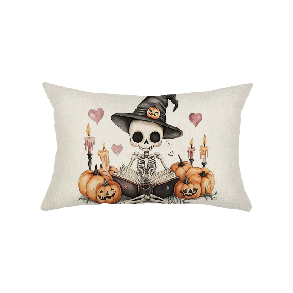 Rectangular Cotton-Linen Halloween Ghost Pattern Lumbar Pillow Cover