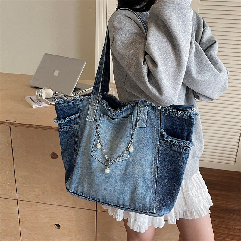 Distressed Denim Tote Bag
