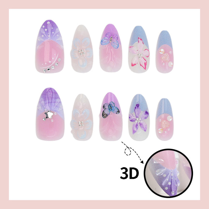 Artificial nail set with elegant flower and butterfly decorations Stornfield
