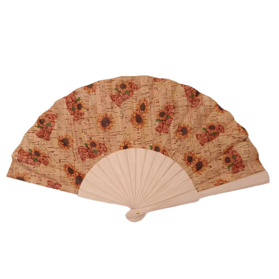 Ladies handcrafted fan made of cork and wood Stornfield
