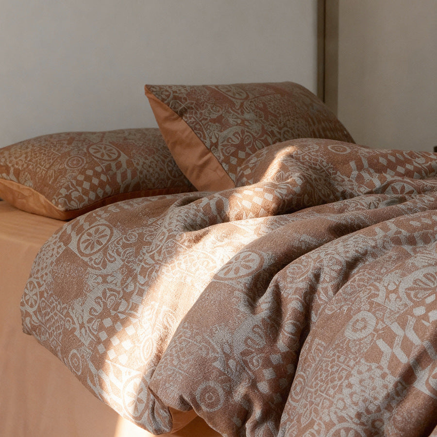 Washed Textured Linen-Blend Duvet Cover Set with Jacquard Motif and Envelope Closure