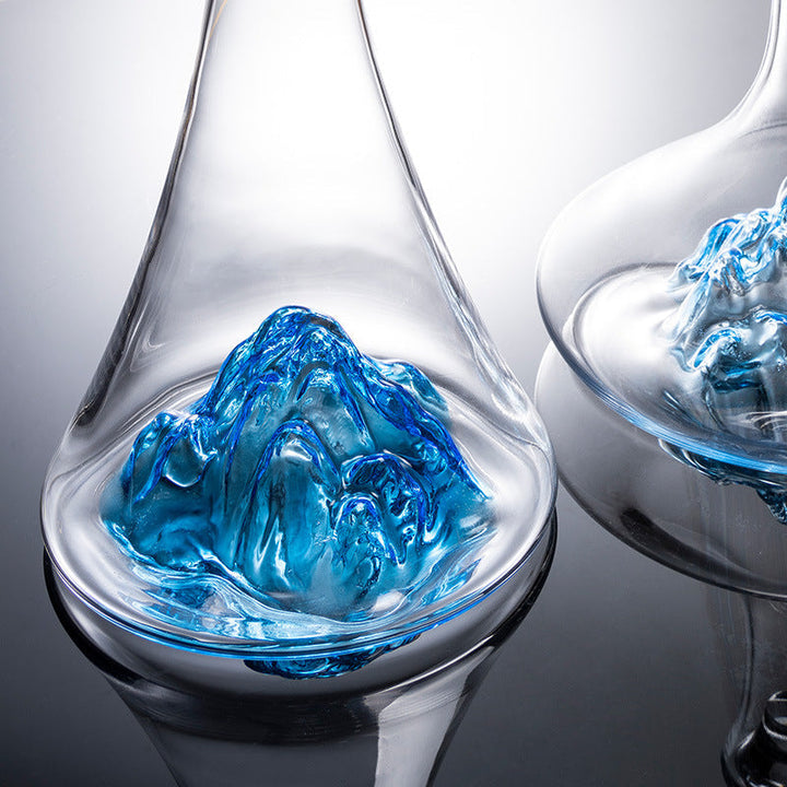 Crystal Glass Blue Stem Burgundy Wine Glass With Blue Mountain Wine Decanter Sets | Stornfield