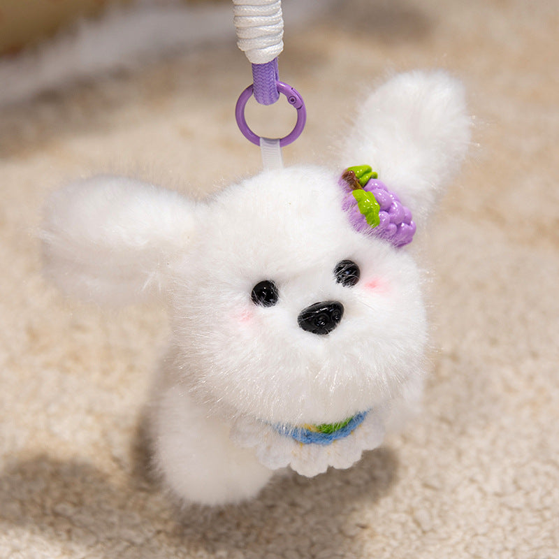 Fluffy Bunny Bag Charm Keychain with Faux-Fur Plush Body and Decorative Resin Accent Stornfield