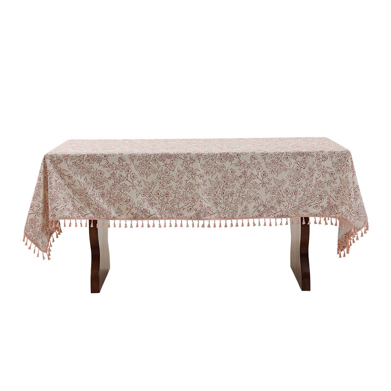 Tablecloth made of cotton blend fabric with floral jacquard look and tassel trim Stornfield
