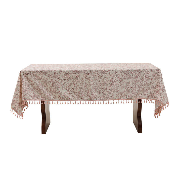 Tablecloth made of cotton blend fabric with floral jacquard look and tassel trim Stornfield