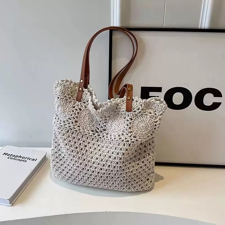 Crochet handbag with durable leather handles Stornfield