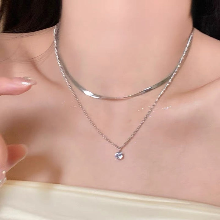 Layered Silver Choker and Pendant Necklace Stornfield
