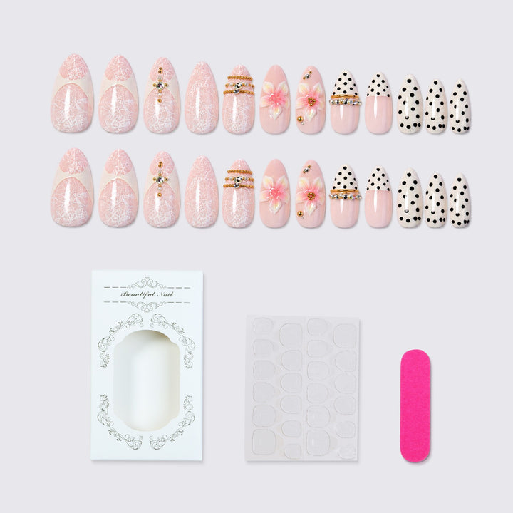 Artificial nail set with floral and glittering accents Stornfield