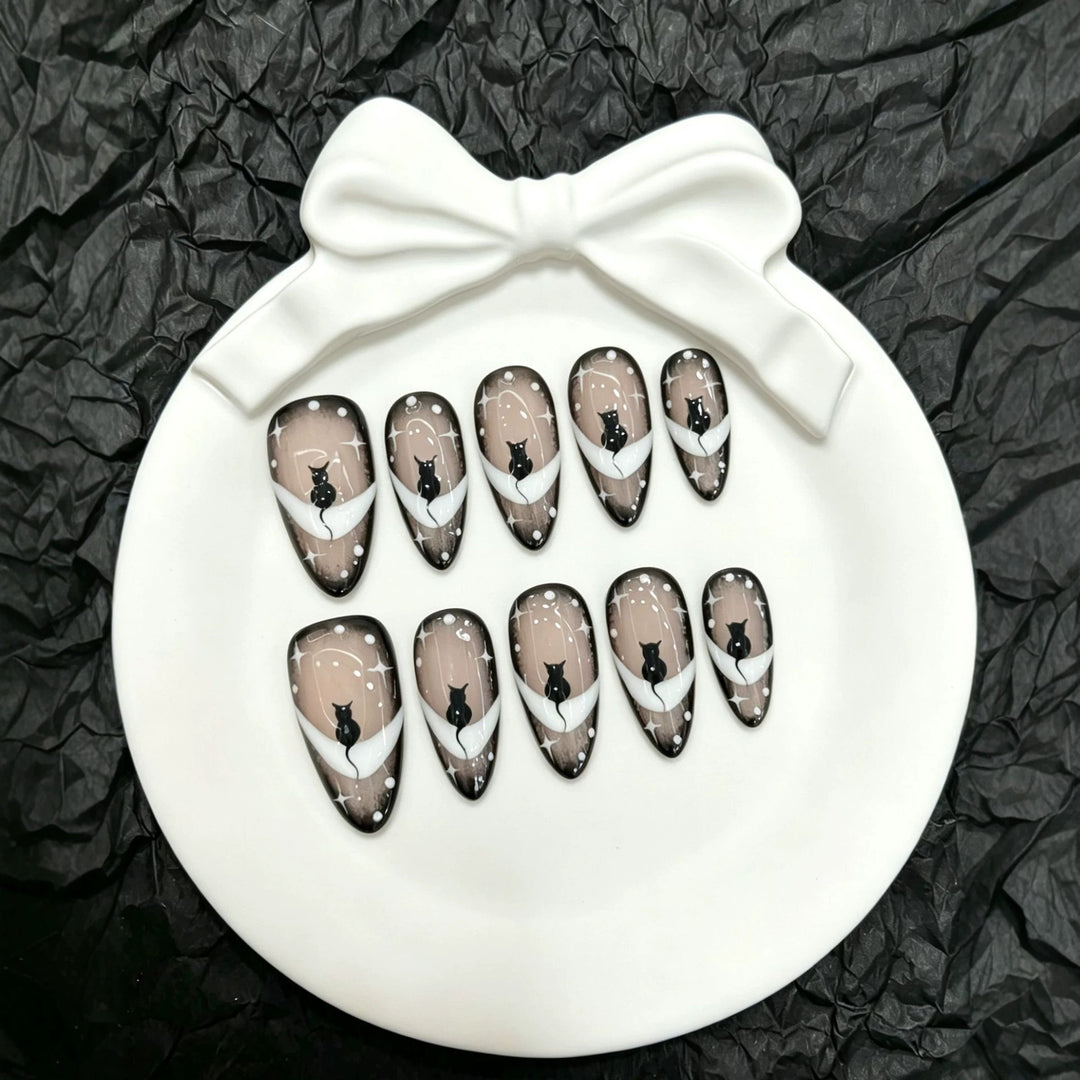 Artistic Cat-Themed Press-On Nail Art Set  1791773919