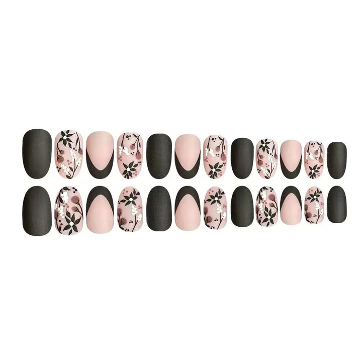Artificial Nail Set with Elegant Floral Accents and Stylish Shine Stornfield