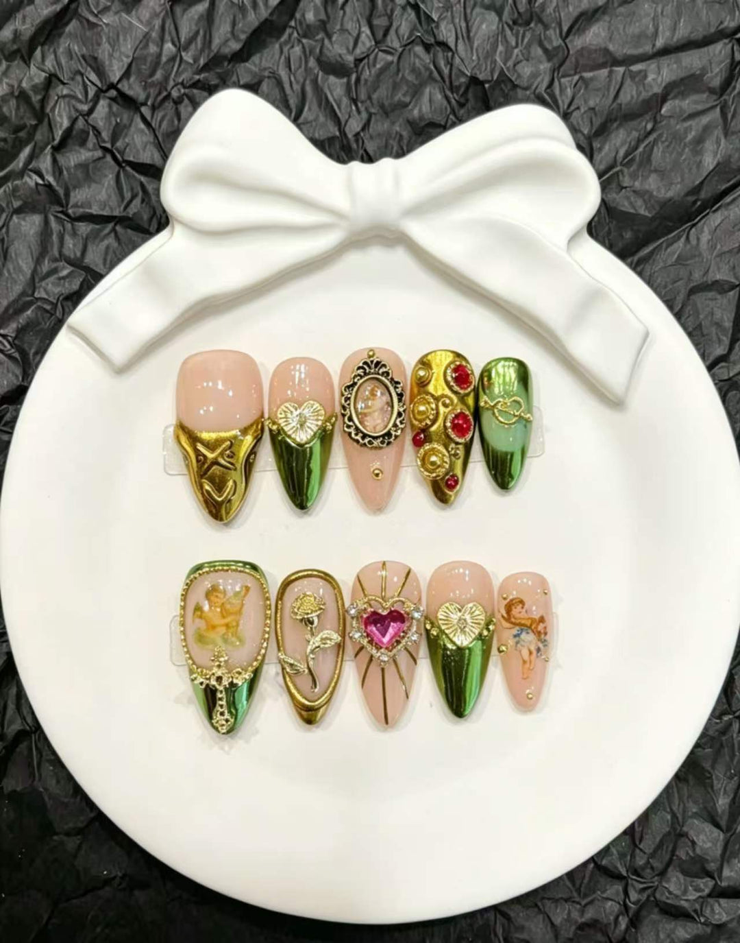 Decorative Press-On Nail Art Set with Floral and Whimsical Designs