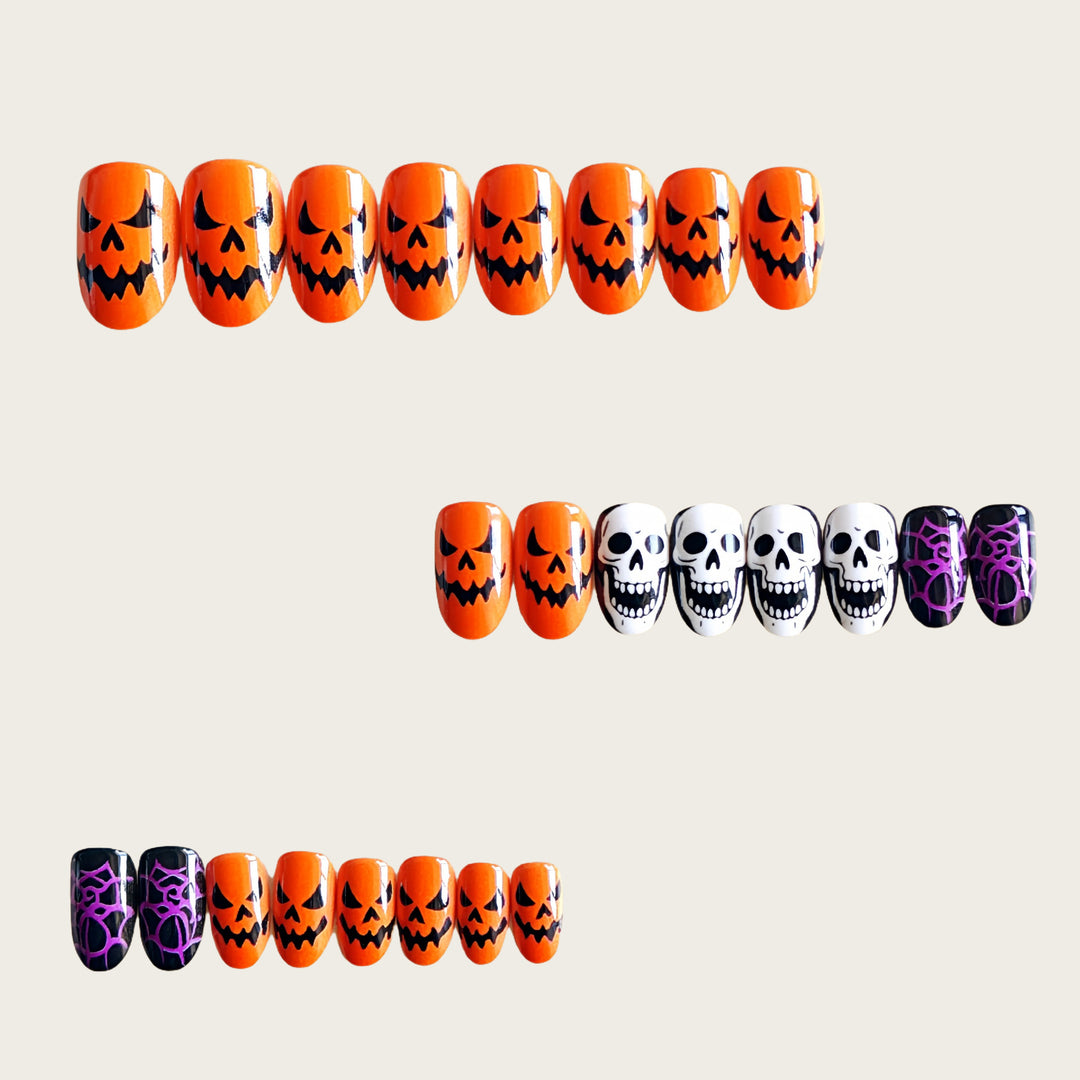 Halloween Artificial Nails in Creative Pumpkin and Skull Design Stornfield