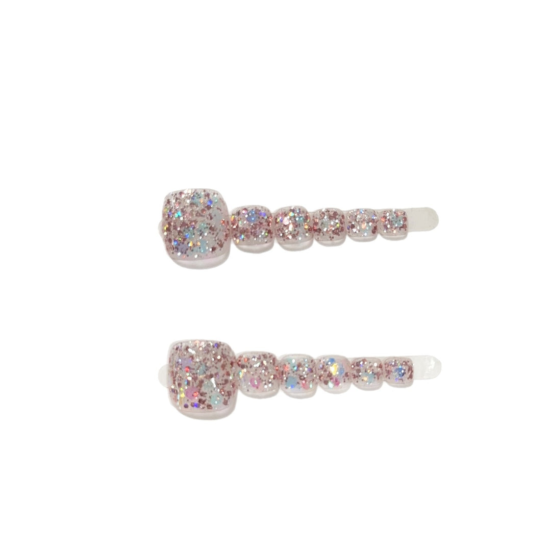 Glittery Press-On Nail Art Set with Sparkling Accents
