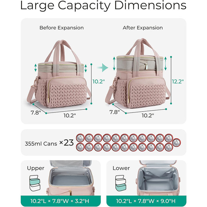 Insulated picnic bag with multi-layered interior compartment and practical carrying system Stornfield