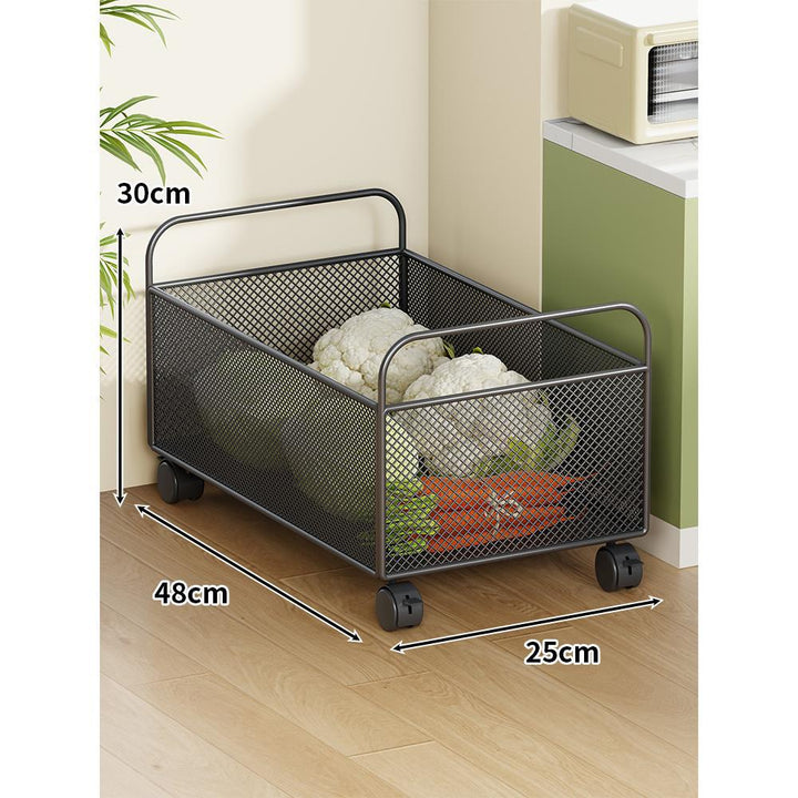 Ventilated Metal Mesh Pantry & Produce Rolling Storage Basket with Tall Handles