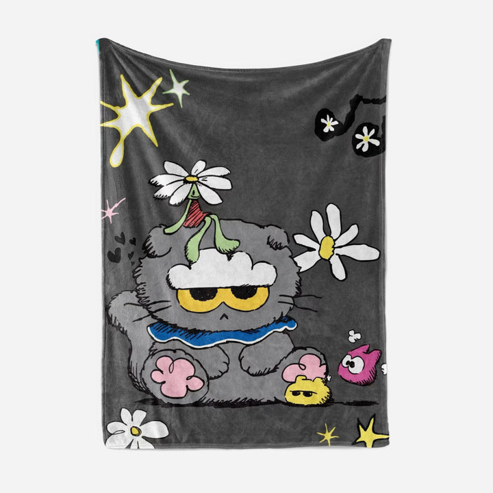 Artistic Cartoon Cat-Themed Fleece Throw Blanket