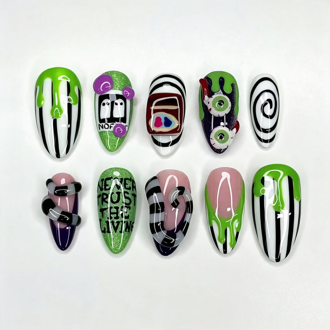 Halloween-Themed Press-On Nail Set with Spooky Designs