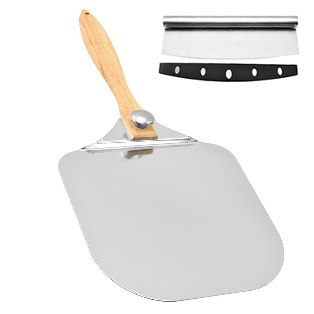 large stainless steel pizza peel with wooden handle Stornfield