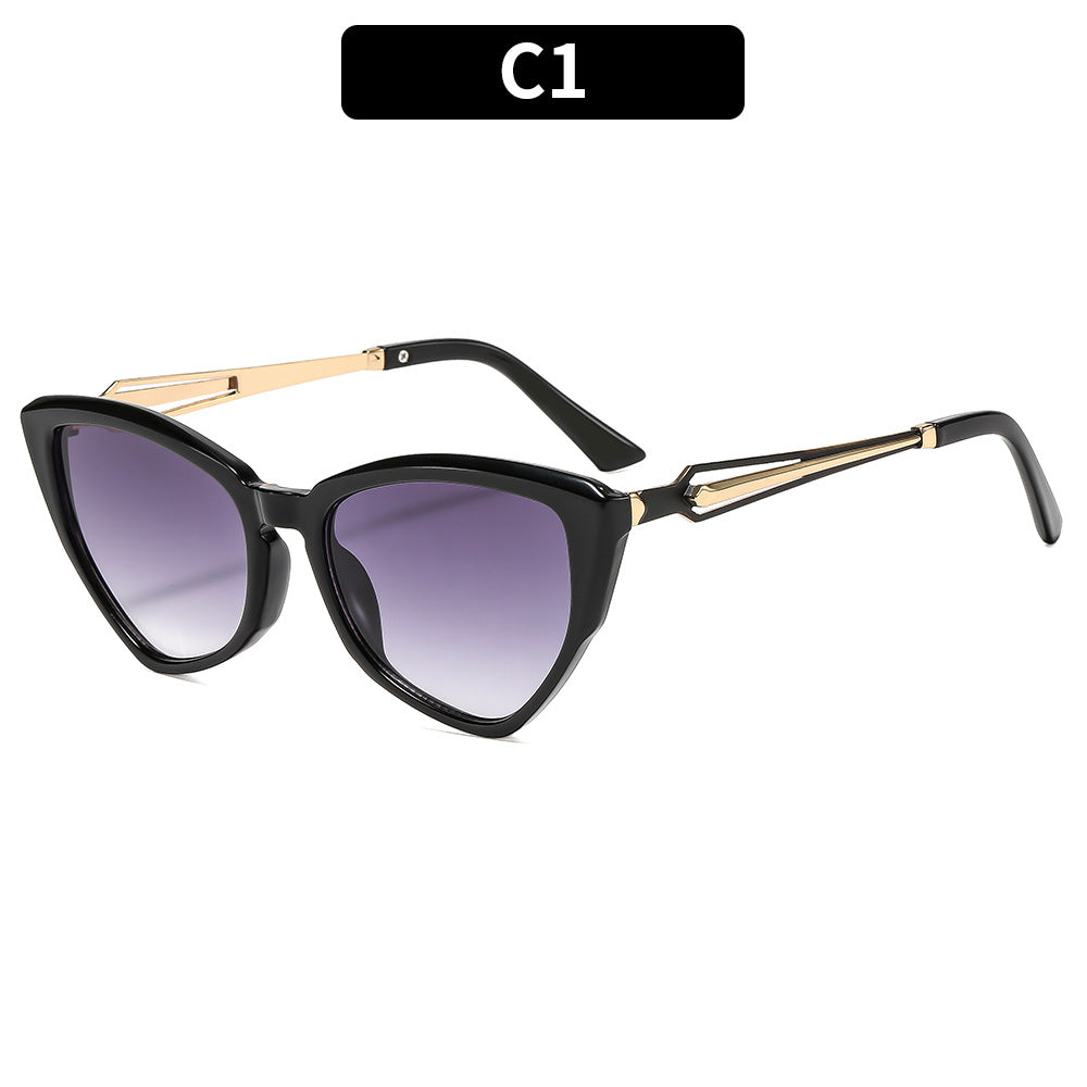 Cat-Eye Fashion Sunglasses with Elegant Metal Accents