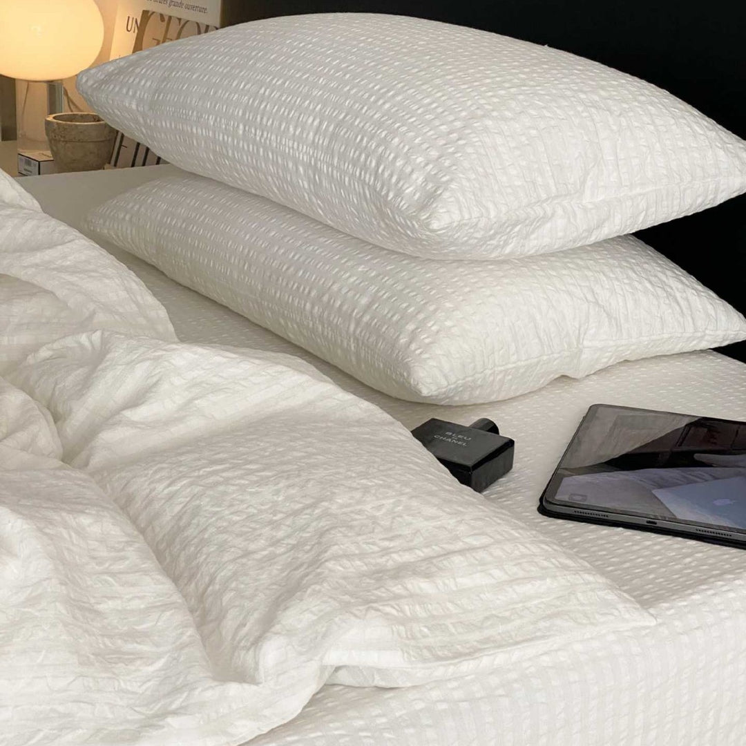 Waffle-Textured Cotton Duvet Cover Set with Hidden Closure and Pillow Shams