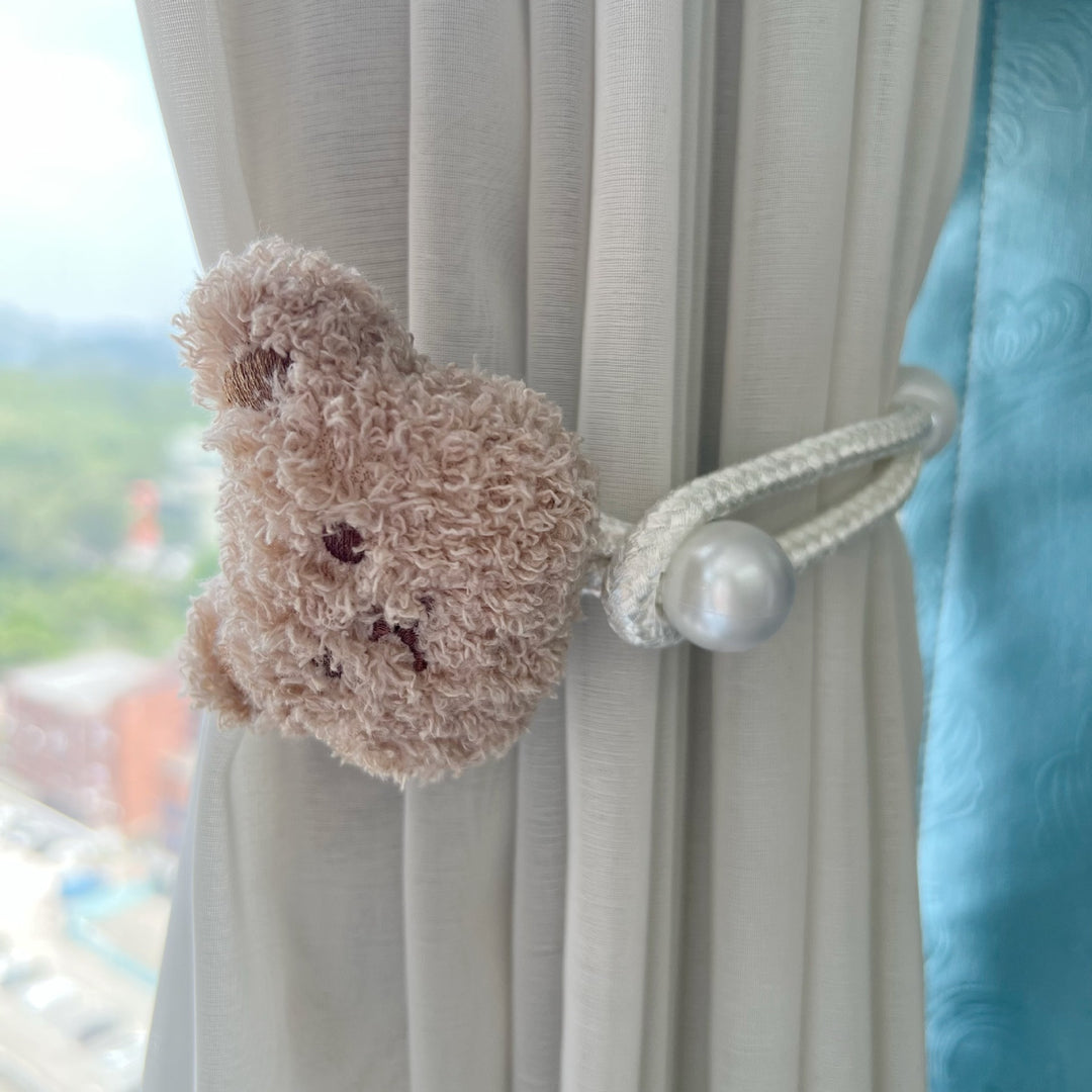 Fabric Flower Curtain Tieback with Braided Rope and Faux Pearl Accent