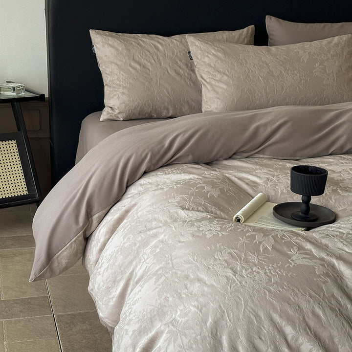 Jacquard Floral Duvet Cover Set with Reversible Sateen Backing