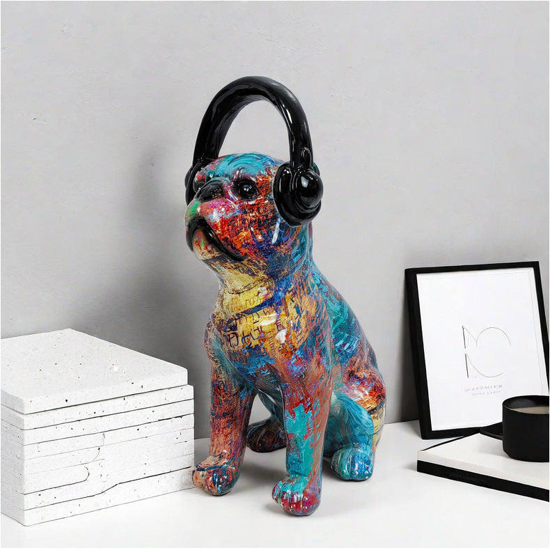 Creative Bulldog Sculpture with Headphones Stornfield