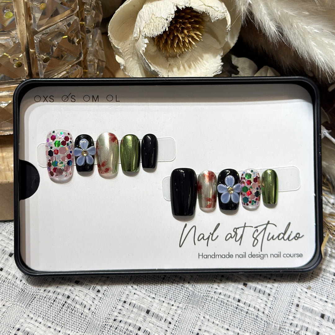 Artistic Floral-Inspired Press-On Nail Set Stornfield