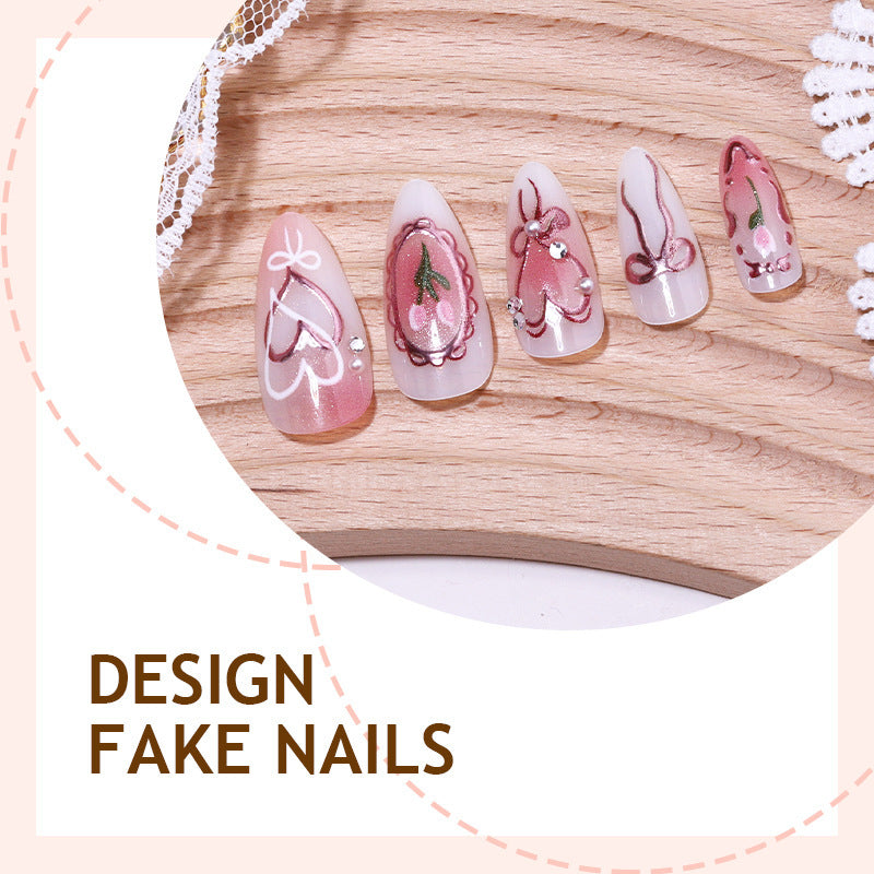 Artificial nail set with romantic hearts and bows design Stornfield