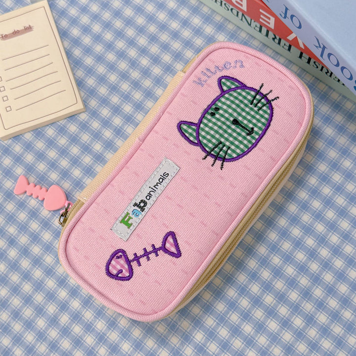 Cute Cat-Themed Zippered Pencil Case