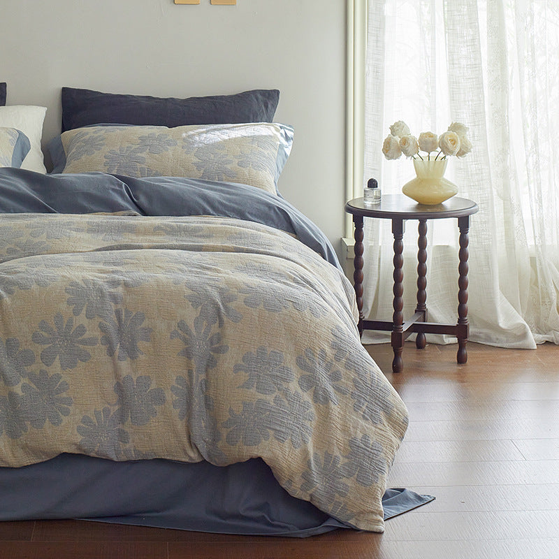 Quilted Botanical Cotton-Linen Comforter Set with Textured Floral Matelassé and Envelope Pillow Shams