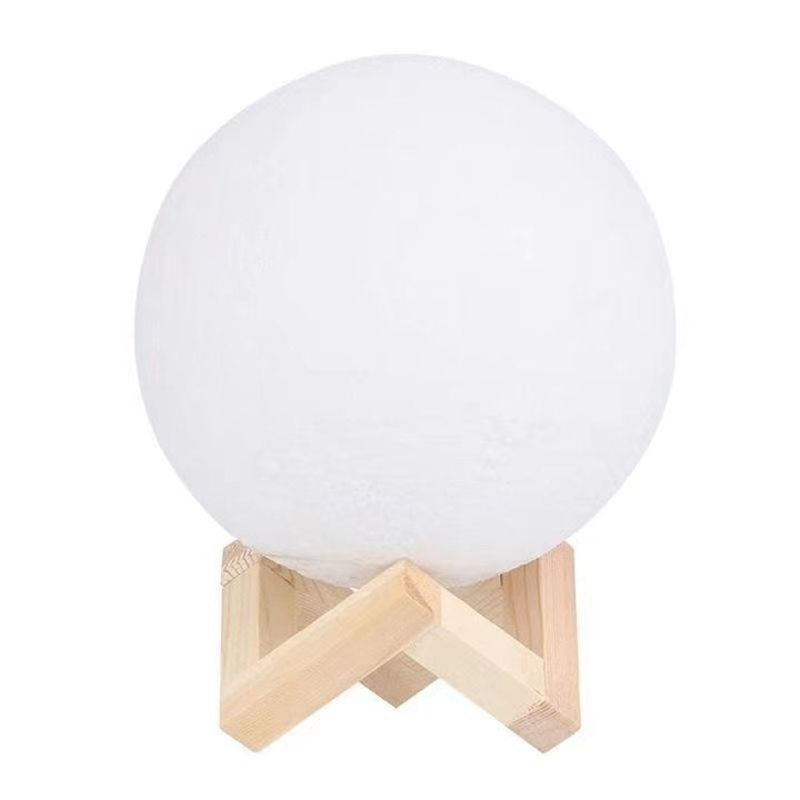 Textured Moon Table Lamp with Wooden Geometric Stand Stornfield