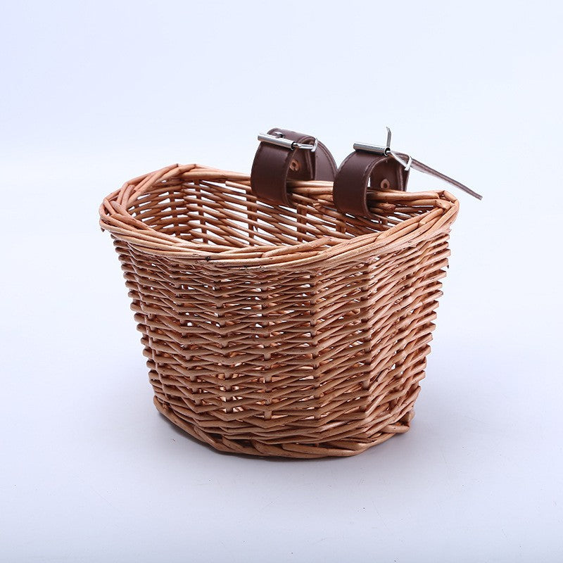 Unisex bicycle basket made of woven material with leather straps Stornfield