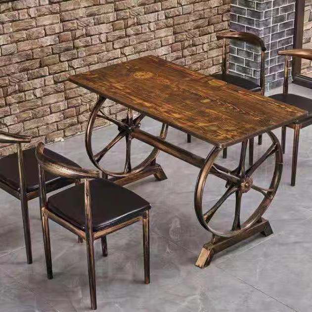 Vintage dining table with custom license plate design Stornfield