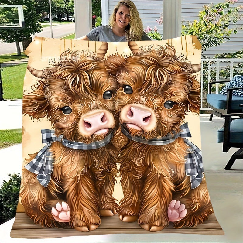 Soft Cartoon Dachshund-Themed Fleece Blanket