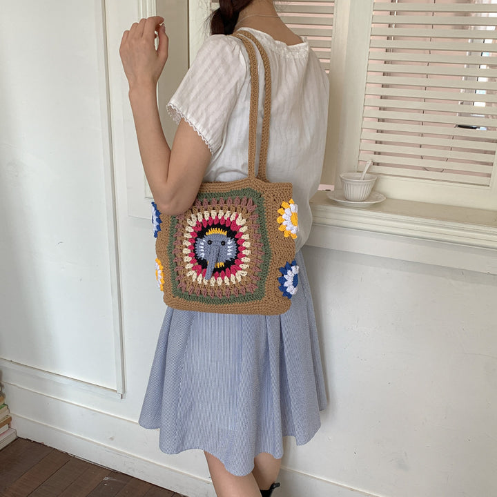Handmade macrame shoulder bag with elephant design Stornfield