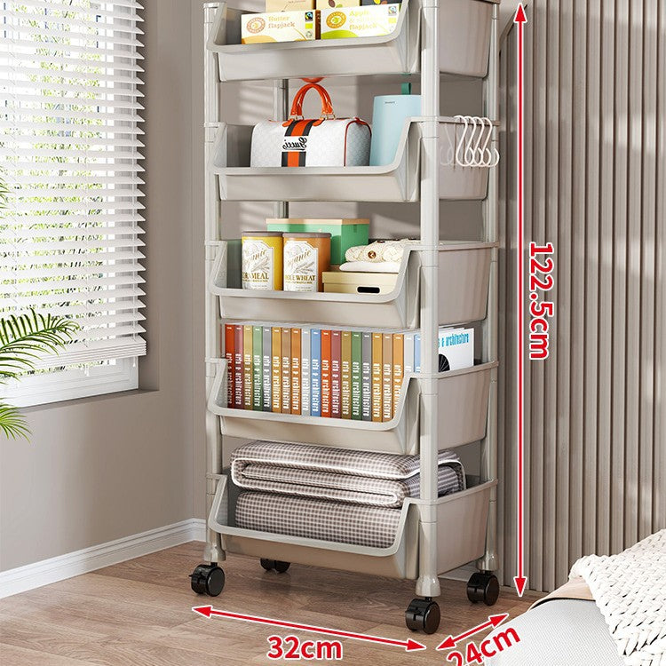 Compact Two-Tier Rolling Utility Cart with Deep Removable Plastic Bins