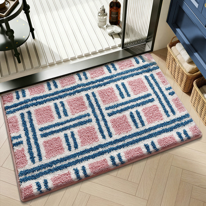 Plush Geometric Pattern Bath Mat