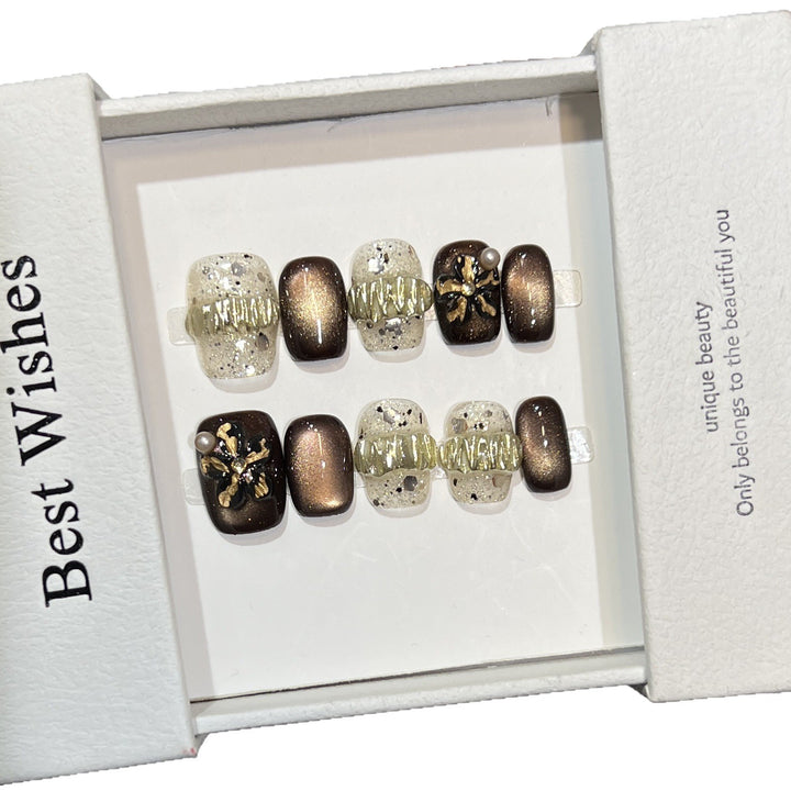 Decorative Press-On Nail Art Set with Chic Textured Accents Stornfield